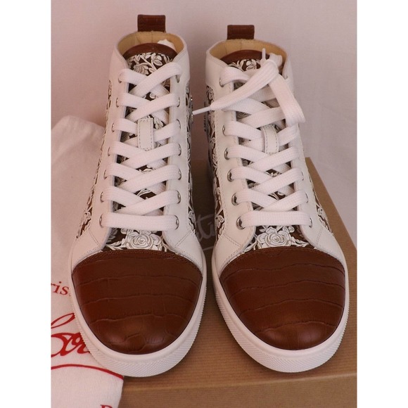 NIB LOUBOUTIN BIP BIP LASER FLORALS TAN CROC PRINT LEATHER HI TOP SNEAKERS 39 - Picture 11 of 12